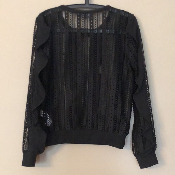 Endless Rose Black Sheer Knit Long Sleeve Top with Ruffle Size Small - Picture 5 of 9